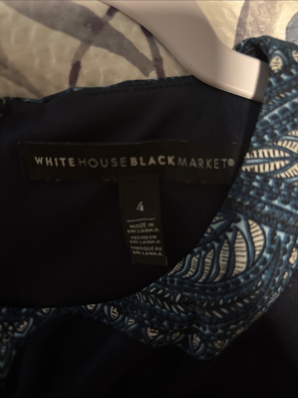 White House Black Market Navy & Light Blue Patterned Midi Sheath Dress - Picture 3 of 3